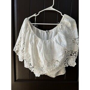 Charlotte Russe Women's Size L White Lace Crop Top Pullover Shirt-Top, NWT